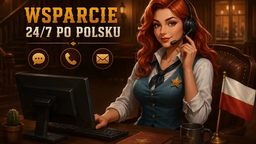 Agent wsparcia przy komputerze z flagą Polski