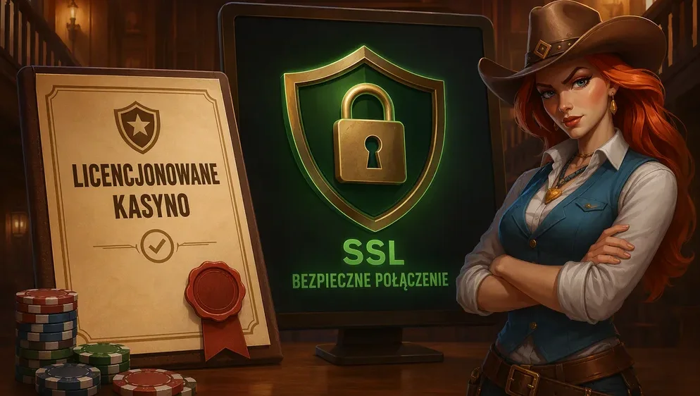Certyfikat licencji kasyna i kłódka SSL na ekranie